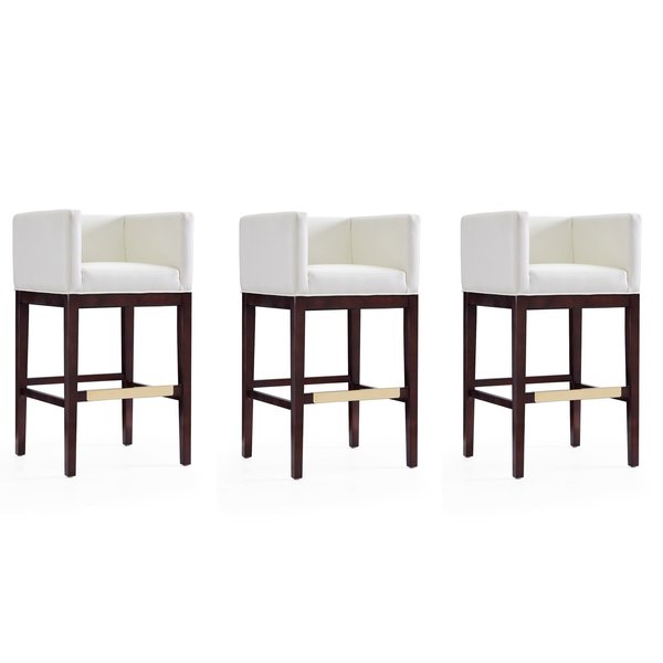 Manhattan Comfort Kingsley Barstool in Ivory and Dark Walnut (Set of 3) 3-BS012-IV